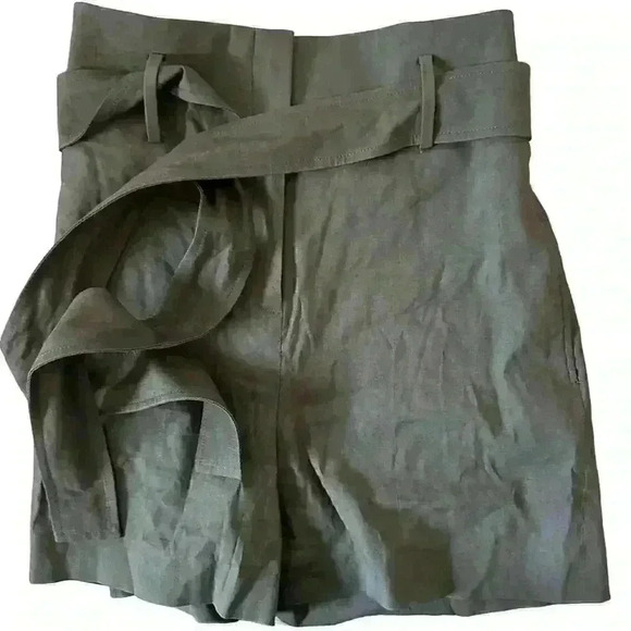 Theory Eco Crunch Belt Shorts in Thyme Linen Blend Size 4 - Picture 11 of 12